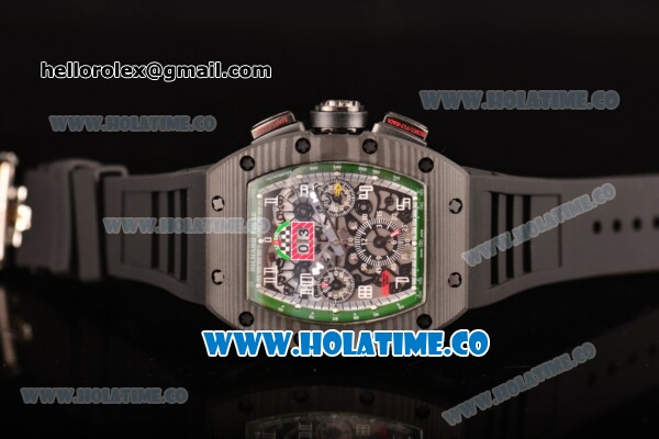 Richard Mille RM 011 Felipe Massa Flyback Chronograph Swiss Valjoux 7750 Automatic Carbon Fiber Case with Skeleton Dial Green Inner Bezel and White Markers - 1:1 Original - Click Image to Close